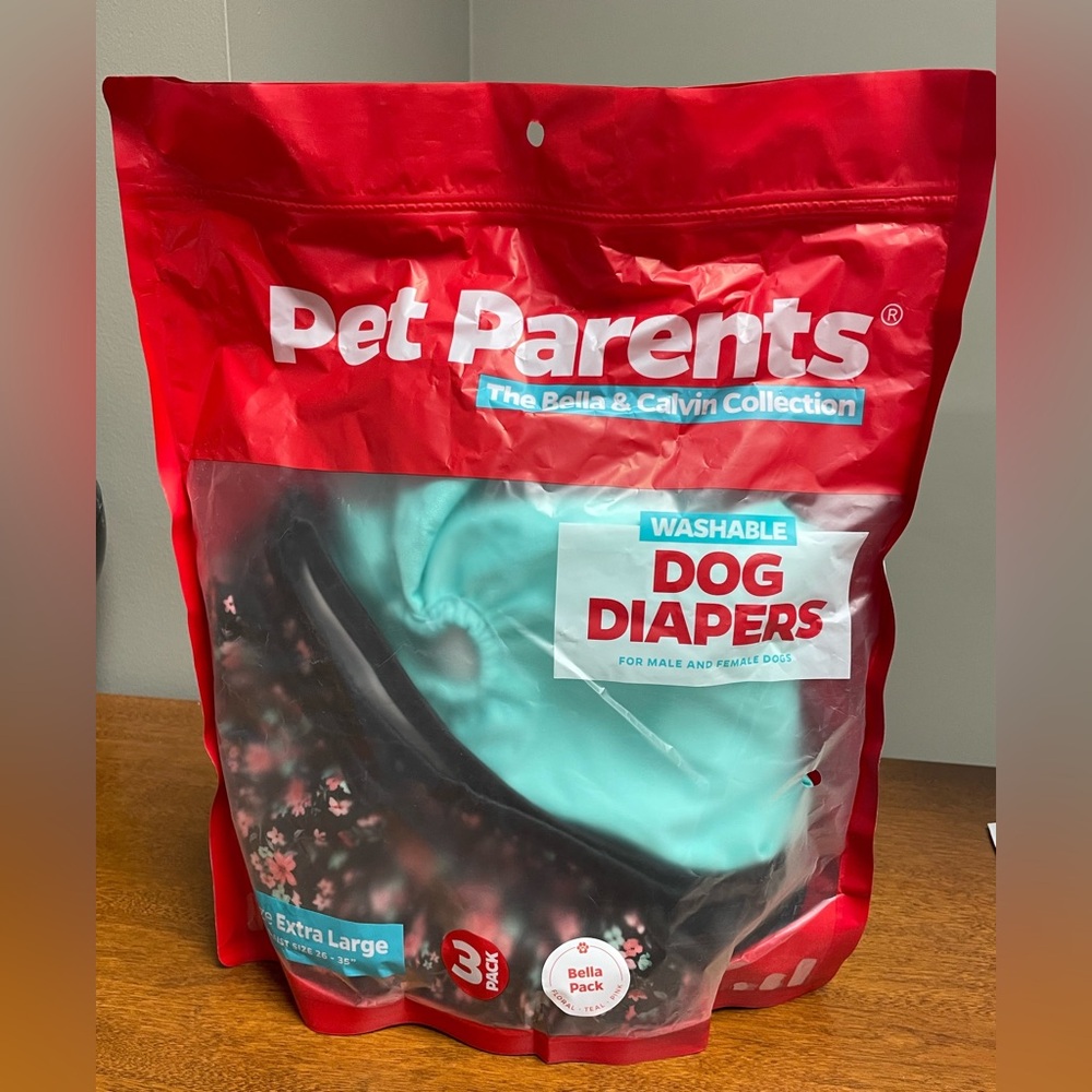 NWT Pet Parents Dog Diapers 3 Pack Bella Size XL Male/Female Adjustable Waist